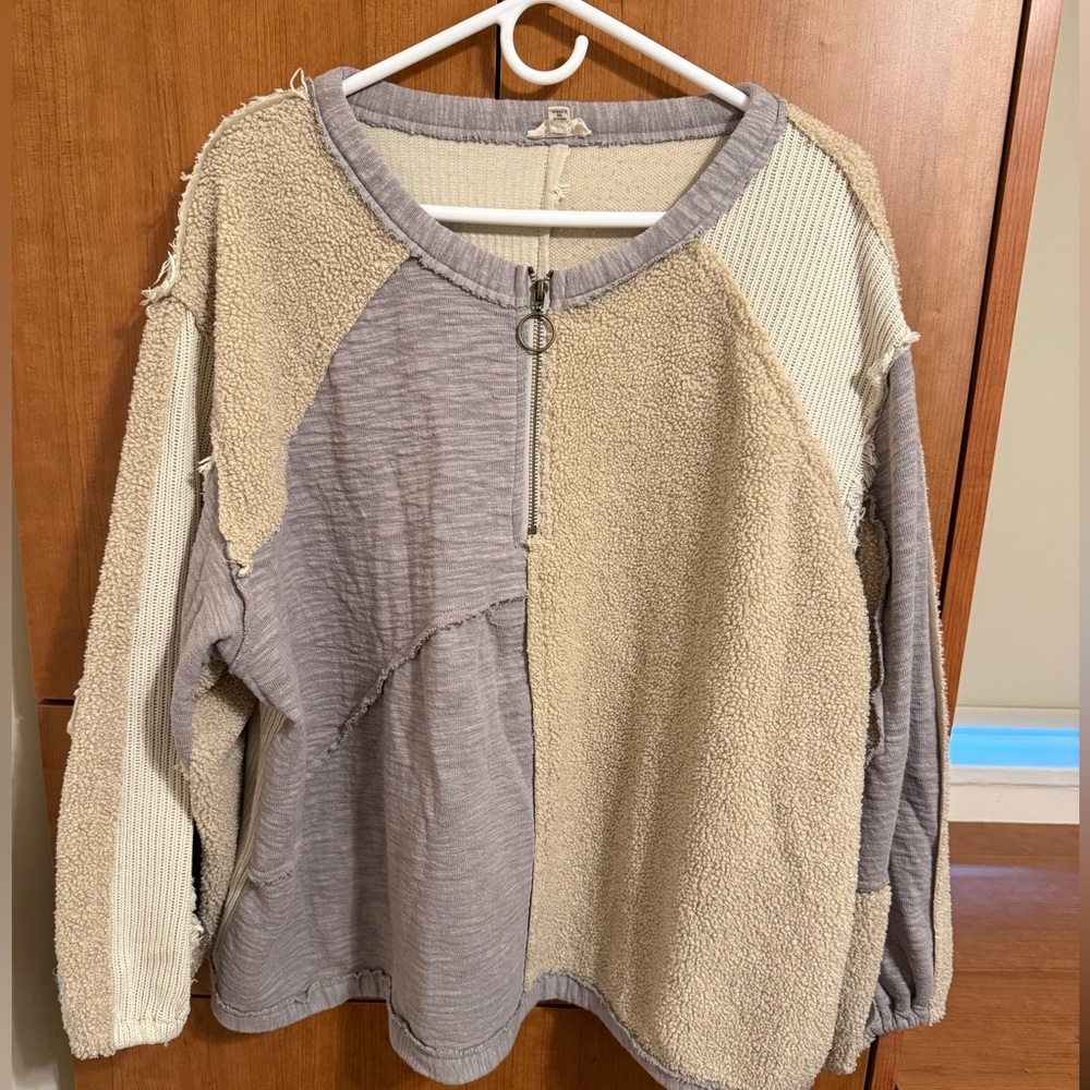 Pol Beige And Gray Patchwork Top - image 1